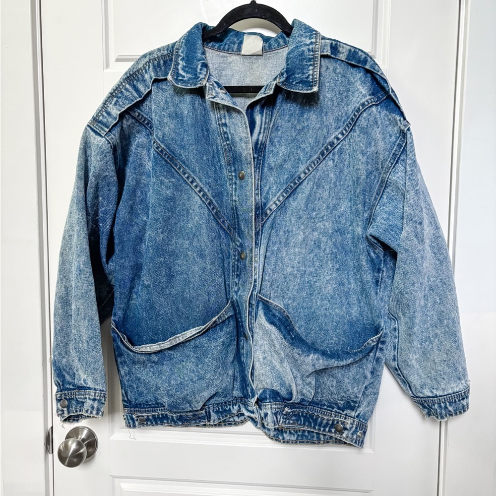Vintage Blue Denim Jacket Large Pockets L/XL